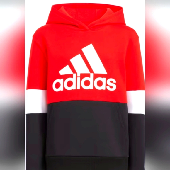 Adidas Kids Red and Black Colorblock Hoodie - Picture 1 of 10
